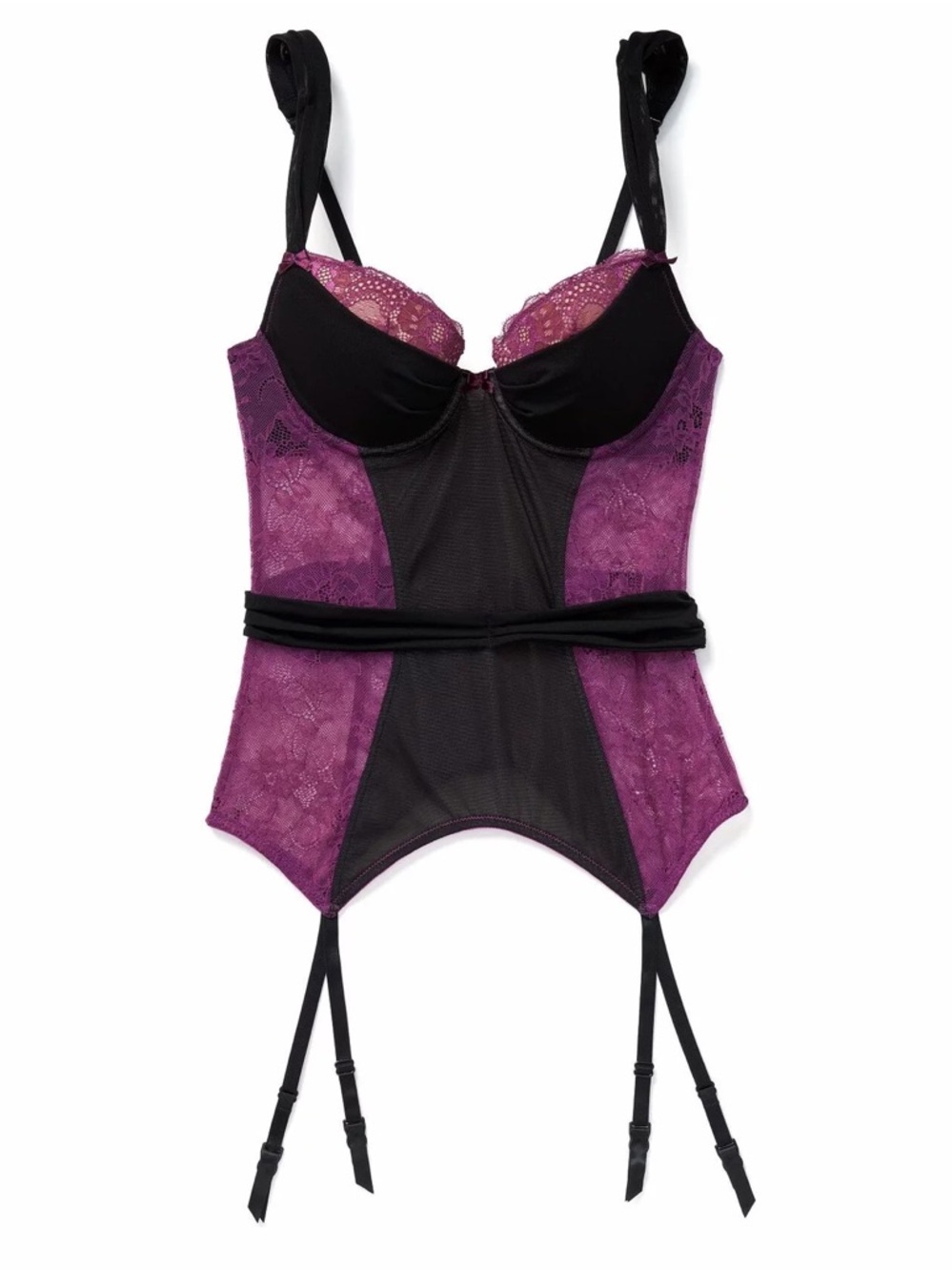 Adore Me Purple and Black Lace Bustier Corset with Garter Straps